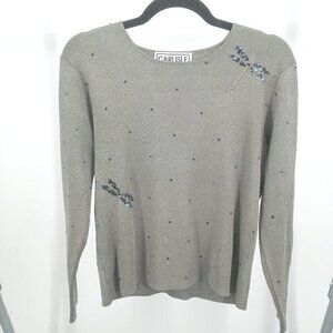 VTG 90s Carlisle Firefly Metallic Shimmer Scoop Neck Silk-Blend Knit Top MSilver